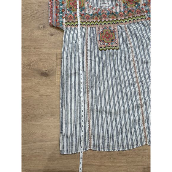 JOHNNY WAS Workshop Tamia Peasant Tunic Dress Size M Cotton Blend Striped - Picture 6 of 7